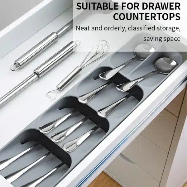 Kitchen Drawer Cutlery Storage Tray Knife Holder Spoon Forks Tableware Organizer Container For Spice Bottles Knives Block Rack - Image 3