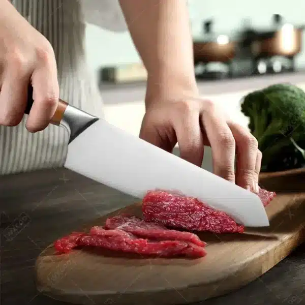 Professional Japanese Kitchen Chef's Knife Coloured Wooden Handle Stainless Steel Meat Cleaver Kitchen BBQ Scissors Fruit Paring - Image 3