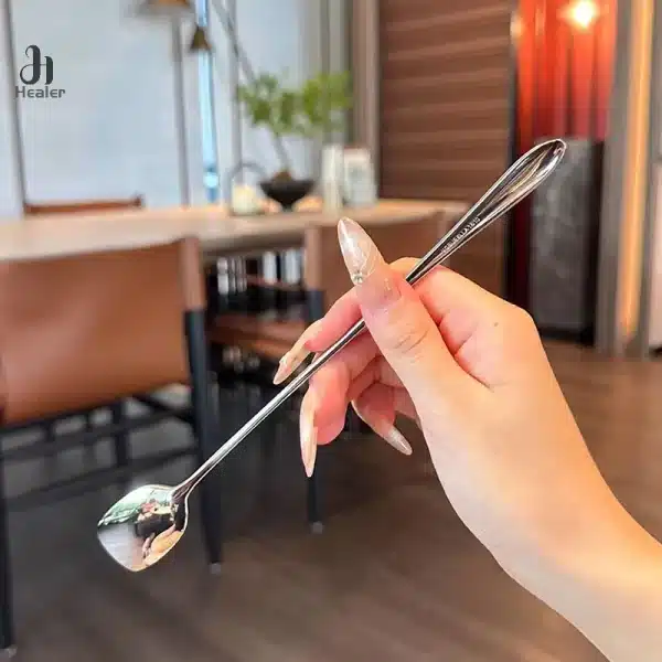 Stainless Steel Round Spoon Net Red Golden Dinner Long Handle Stirring Dessert Spoons For Kitchen Accessories Gadgets - Image 4