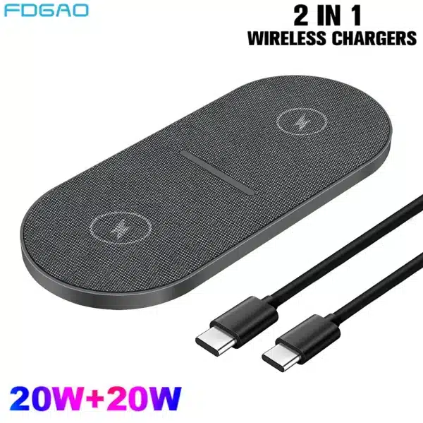 2 in 1 40W Wireless Charging Pad for iPhone 16 15 14 13 12 11 XS Airpods Pro 4 3 Dual 20W Type C to C Fast Charger Mat Station