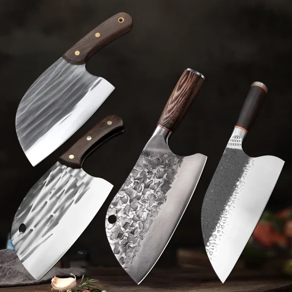 Forged Kitchen Butcher Knife Cleaver Meat Chef Cooking Full Tang Wooden Handle Handmade Knife Stainless Steel Slicing Knife