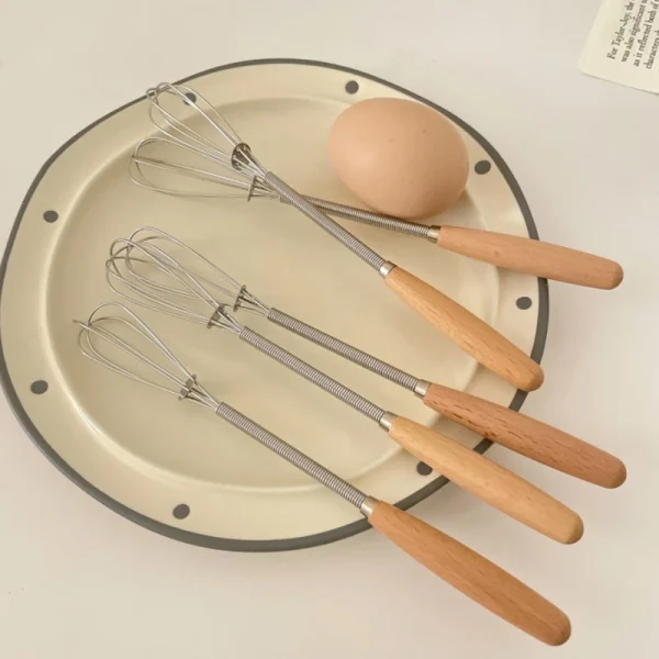 Stainless Steel Egg Beater Whisk Wooden Handle Kitchen Hand Egg Beater Gadgets Kitchen Tools Baking Accessories