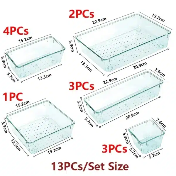 13/25PCs Desk Drawer Organizers Set Plastic Bathroom Storage Makeup Organizer Clear Transparent Storage Box Bins Kitchen Gadget - Image 5