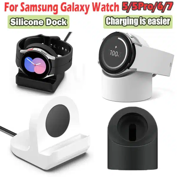 Wireless Charger Holder For Samsung Watch 7 40/44mm Charging Dock Station For Galaxy Watch 5/6 45/46mm Silicone Charger Cradle