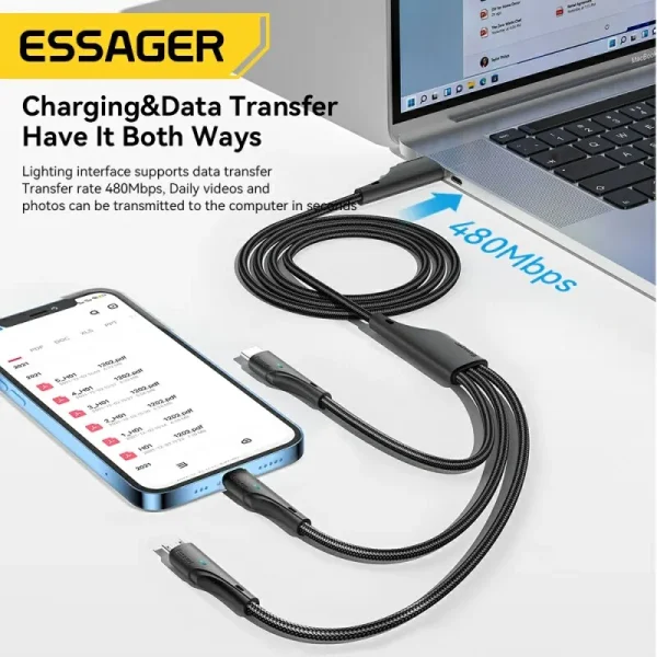 Essage 3 in 1 USB Cable Micro USB Type C Fast Charger Micro USB Type C Data Cable For IP 14 13 Samsung Xiaomi Huawei - Image 2