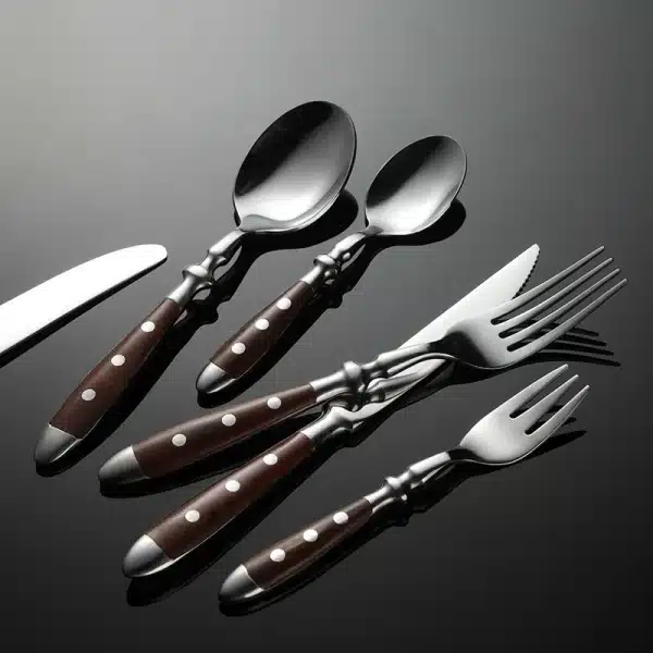 430 Stainless Steel Western Brown Cutlery Set Point Rivets Wooden Handle Dinnerware Knife Fork Spoon Teaspoon for Kitchen - Image 3