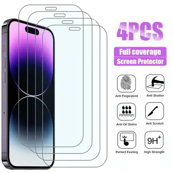 4PCS Full Tempered Glass for iPhone 13 15 16 14 11 12 Pro Max 13 Mini Screen Protector on for iPhone Xr X Xs 7 8 Plus SE 2020