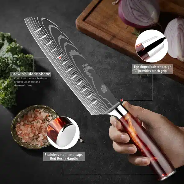 XITUO 7 Inch Santoku Knife Japanese Laser Damascus Stainless Steel Kitchen Knives Meat Cleaver Fruit Professional Chef's Tools - Image 4