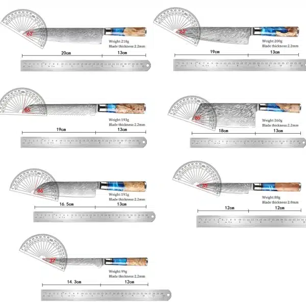 XITUO Kitchen Knives Set Damascus Steel VG10 Chef Knife Cleaver Paring Bread Knife Blue Resin Stabilised Wood Handle 1-7PCS set - Image 2