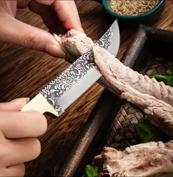 Forged Boning Meat Cleaver Knife Stainless Steel Mongolian Kitchen Hand Meat Fruit Knife Roasted Lamb Steak Knife with Cover - Image 4