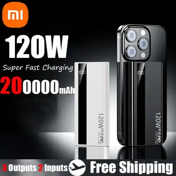 XIAOMI 200000mAh Power Bank 120W Fast Charging High Capacity Portable Battery Charger Moblie Powerbank For iPhone Samsung Huawei