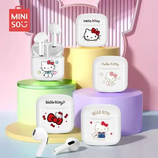 NEW cartoon Hello Kitty Bluetooth earphones semi in ear mini noise cancelling wireless earphones with long standby time