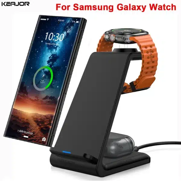 Wireless Charger 3 in 1 Stand for Samsung Galaxy Watch 7/6/5/4 Fast Charging Station for Galaxy S24/S23/S22 Wireless Charger