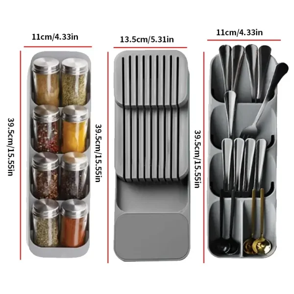 Kitchen Drawer Cutlery Storage Tray Knife Holder Spoon Forks Tableware Organizer Container For Spice Bottles Knives Block Rack - Image 6