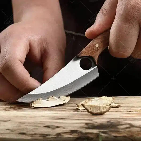 Portable Boning Knife Mini Kitchen Pocket Knife Chef Meat Cutting Fruit Cleaver Butcher with Cover Cooking Wooden Handle - Image 3