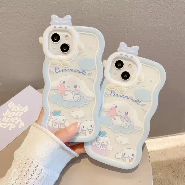 Kawaii Sanrio Cinnamoroll With Bracelet Bracket Phone Case For iPhone 15 14 13 12 11 Pro Max XR XS MAX X 7 Back Cover Y2k Gift