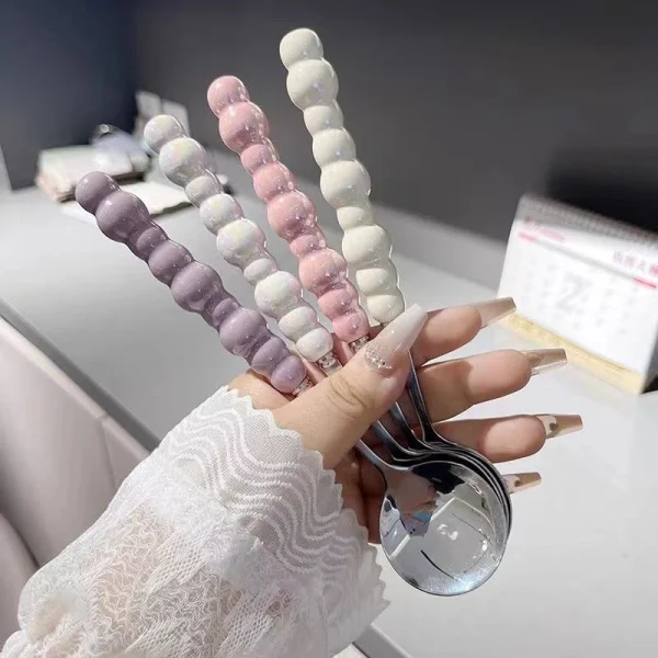 Pearl Handle Spoon Stainless Steel Stirring Spoons Ice Cream Cake Dessert Spoon Bar Kitchen Accessories Party Cutlery Gadgets