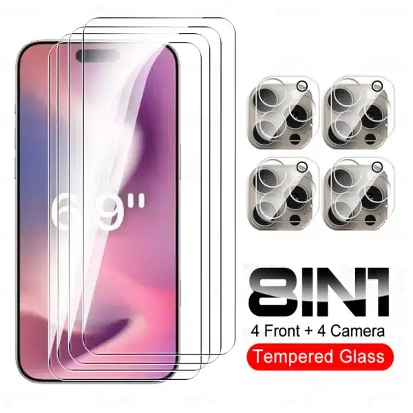 8 in 1 Tempered Glass For iPhone 16 Pro Max 3D Camera Glass For Apple iPhone16 Plus 16Pro iPhone16Pro HD Lens Screen Protector