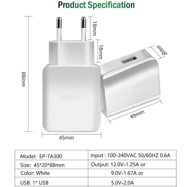 For Samsung S10 S8 S9 Plus Fast Charger Adapter 9V 1.67A Quick Charge Type C Cable for Samsung A40 A50 A52 A51 A60 note 10 8 9 - Image 2