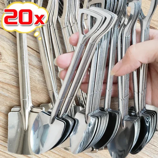 Stainless Steel Shovel Spoons Gold Silver Mini Coffee Teaspoon Fruit Ice Cream Dessert Spoon Scoops Kitchen Tableware Set 20/2Pc