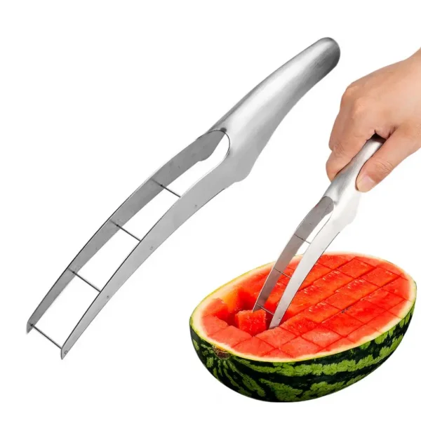 Stainless Steel Watermelon Cutter Stainless Steel Watermelon Slicer Cutter Melon Set Easy Kitchen Gadgets for Safe for Cubing - Image 2