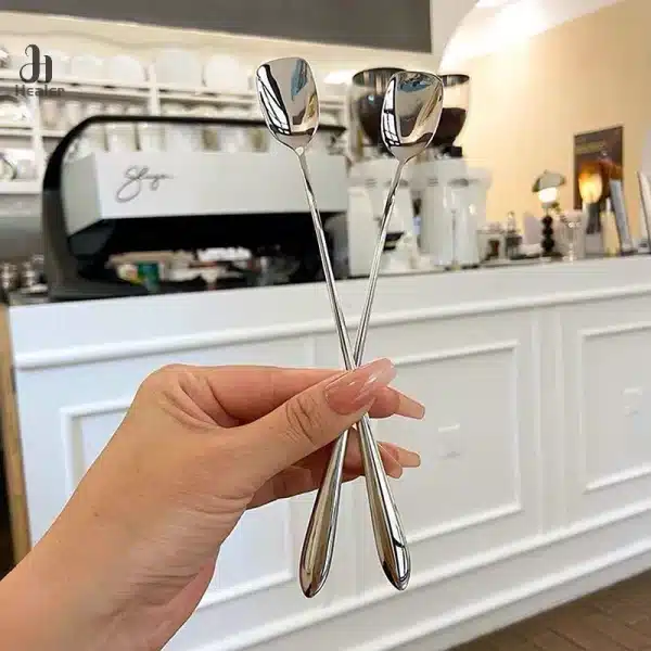 Stainless Steel Round Spoon Net Red Golden Dinner Long Handle Stirring Dessert Spoons For Kitchen Accessories Gadgets - Image 2