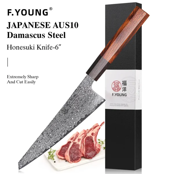 F.YOUNG 6" Honesuki Knife Damascus Steel Professional Chef Knives Kitchen Sharp Japanese Handmade Utility Boning Cooking Tools