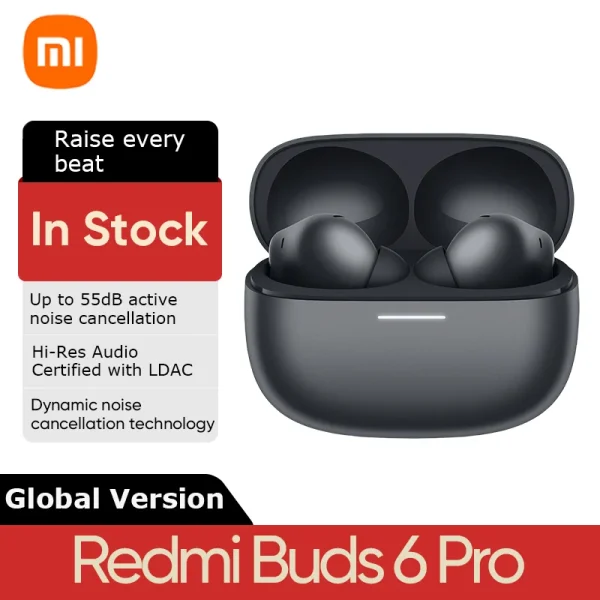 Global Version Xiaomi Redmi Buds 6 Pro Earbuds 55dB Active Noise Cancellation 480mAh Battery Bluetooth 5.3 TWS Earphone Headset