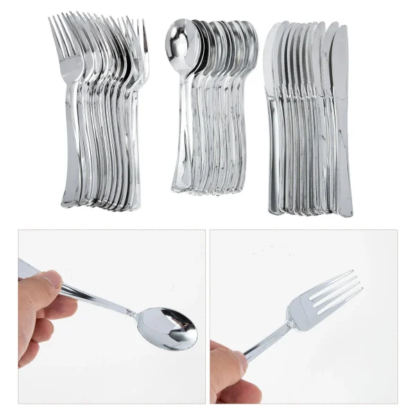 10 Sets Disposable Tableware Kitchen Gadgets Party Supplies Silver Plastic Silverware Flatware One-off Cutlery High Quality