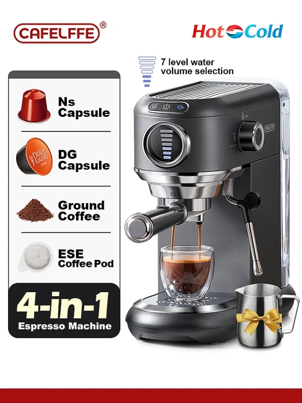 Cafelffe 4-in-1 Coffee Maker Hot/Cold Dolce Gusto&Nespresso Capsule ESE Pod Ground Cappuccino Espresso Machine Cafetera 19 Bar