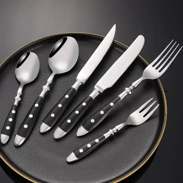 Western Stainless Steel Cutlery Set Creative Retro Steak Knife Dining Fork Spoon Dinnerware Set Rivets Handle Kitchen Tableware - Image 3