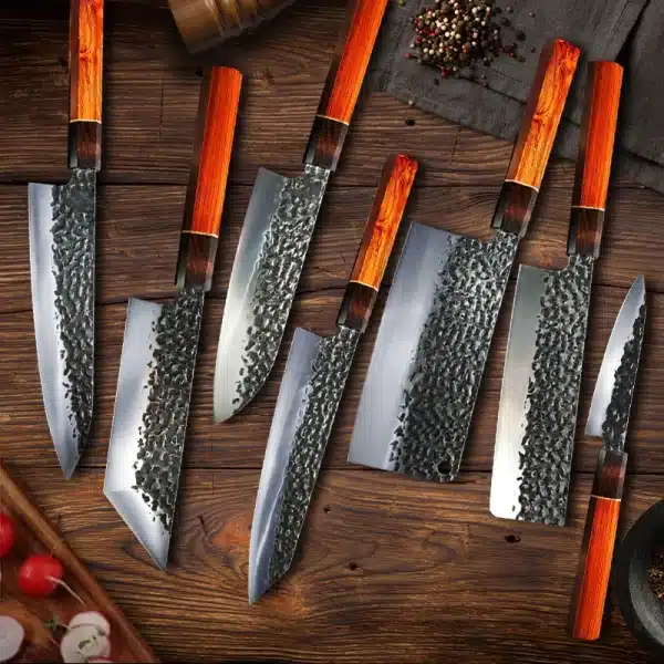 Forged Chef Knives Set Hammer Japanese Knives Kiritsuke Santoku Knife Cleaver Salmon Sushi Knife 90Cr18MoV Kitchen Knives - Image 2