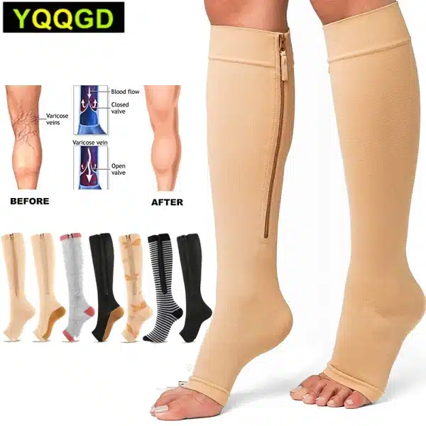 Zipper Compression Socks for Women and Men Open Toe 15-20mmhg Zippered Compression Socks Guard for Skin Protection