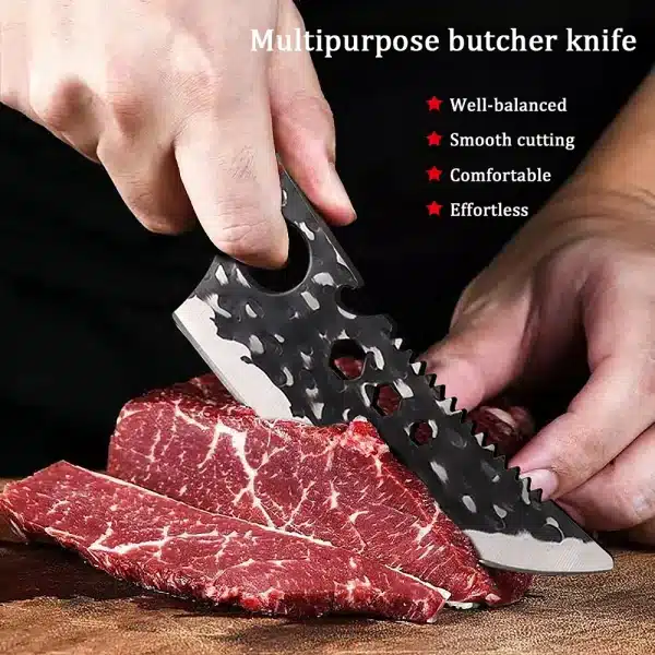 Stainless Steel Hand Forged Butcher Knife Multipurpose Kitchen Knives Fruit Slicing Meat Cutting BBQ Knife with Mini Knife Gift - Image 4