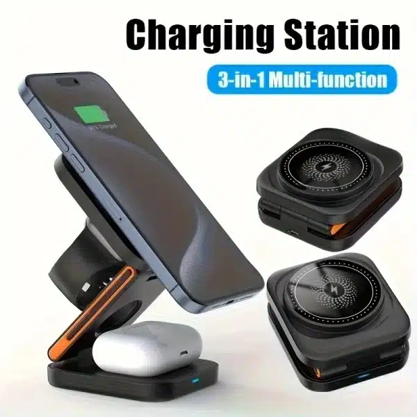 3 in 1 Wireless Charger Foldable Magnetic Wireless Charging Station for iPhone 16 15 14 13 Pro Max Apple Watch 8 9 Charger Stand