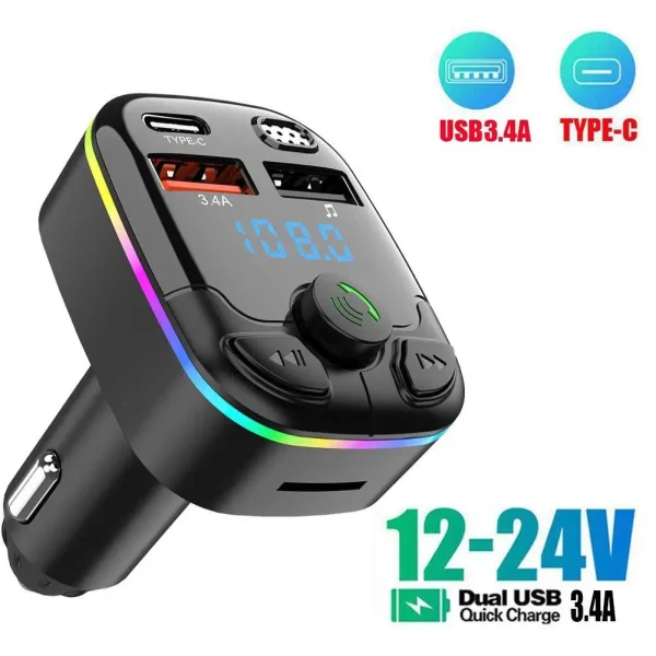 Car Wireless FM Transmitter Adapter Dual USB Port Charger Cigarette Lighter MP3 Player Kit Hands-Free Fast Charge