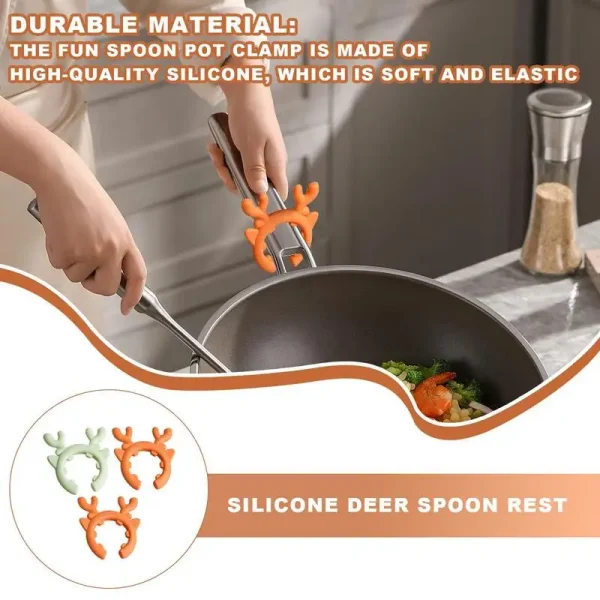 Spoon Rest 3 Pieces Silicone Spoon Rest Set Deer Spatula Holder Multifunctional Kitchen Utensil Holder Kitchen Gadgets Pot Spoon - Image 5