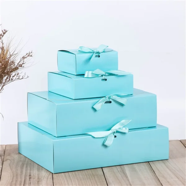 Square Kraft Paper Box Cardboard Packaging Valentine's Day Wedding Easter Party Gift Box With Ribbons Candy Cookies Storage Case