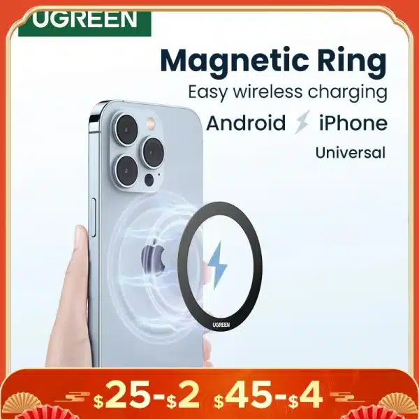 UGREEN Magnetic Metal Ring for Magsafe iPhone 16 15 14 Pro Android Phones Plate Sticker Rings For Magsafe Wireless Charger Stand