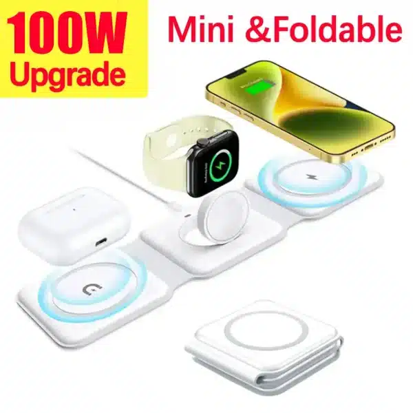 100W 3 in 1 Wireless Charger Pad Stand foldable Fast Charging Dock Station for iPhone 15 14 13 12 11 8 Apple Watch Airpods Pro