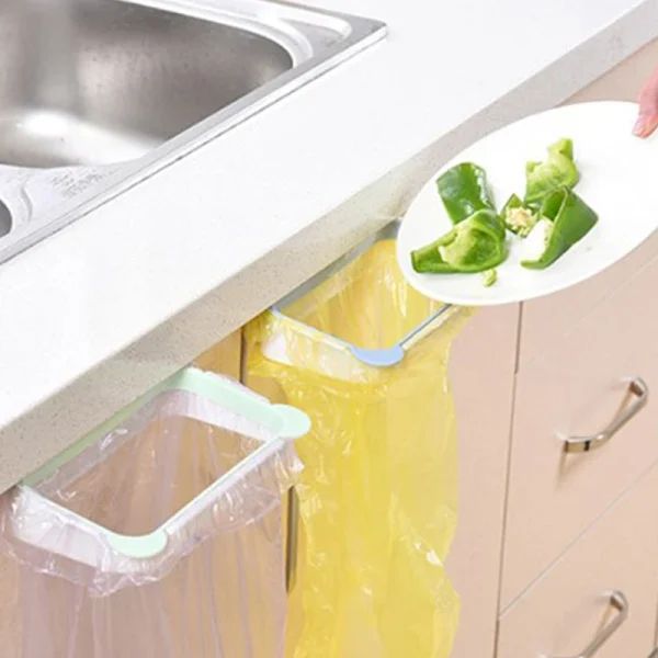 Kitchen Cabinet Door Basket Hanging Trash Can Waste Bin Garbage Bag Holder Portable Kitchen Trash Bag Holder Kitchen Gadgets