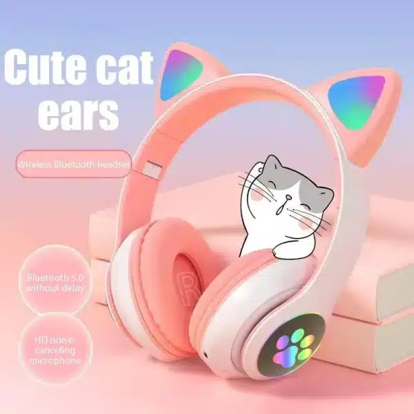 JST-28 Wireless Headphones Cat Ears Bluetooth Earphones Stereo Music Earbuds Bluetooth Sports Gaming Headset with Mic for Phones