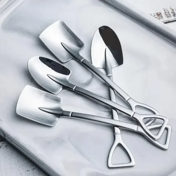 4PCS a Pack Stainless Steel Creative Coffee Shovel Ice Cream Dessert Retro Cute Square Head Spoon Tableware Set Kitchen Gadget