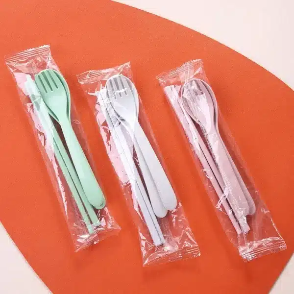 New Wheat Straw Tableware Children's Cutlery Spoon Chopsticks Fork Portable Dining Tableware Set Kitchen Outdoor Cutlery Set - Image 5