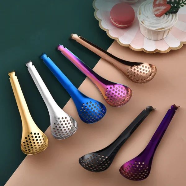 410 Stainless Steel Kitchen Spoon With Holes Cuisine Caviar Builder Roe Sauce Strainer Spoon Durable Kitchen Cooking Gadgets