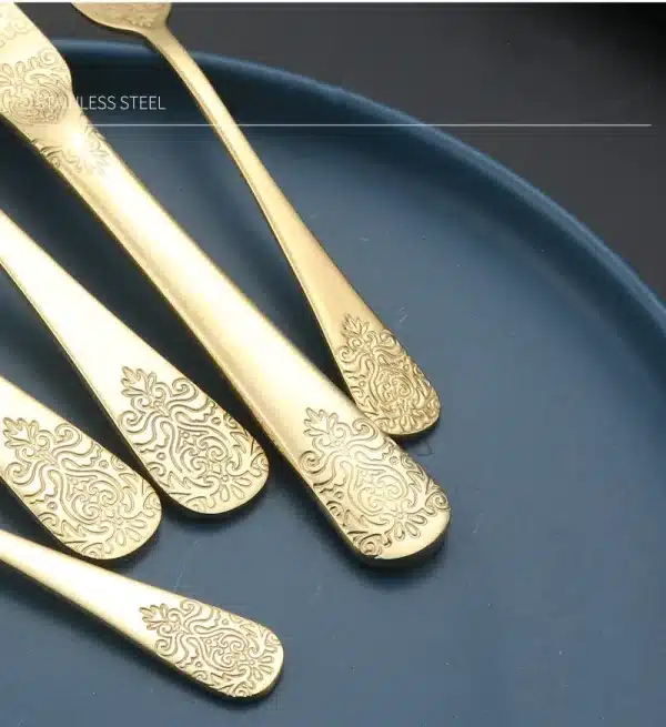 Stainless Steel Engraved Golden Cutlery Set Tableware Mirror Embossing Spoons Knives Forks Dinnerware Sets Kitchen Utensils - Image 6