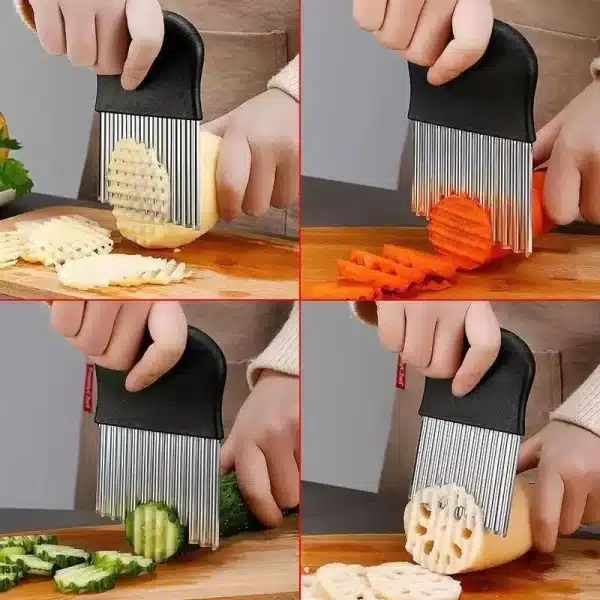 Stainless Steel Potato Chip Slicer Dough Vegetable Fruit Crinkle Wavy Kitchen Knife Cutter Chopper French Fry Maker Tools Gadget - Image 3