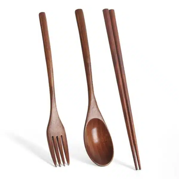 Wooden Spoon For Kitchen Fork Spoon Chopsticks 3-piece Solid Wood Long Handle Spoon Kitchen Accessories Tableware Decoration Set - Image 6