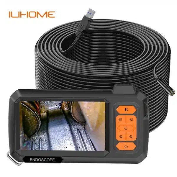 Endoscope Camera 4.3 Inch Screen Replaceable 1-100 Meter Rigid Cable HD1080P 8MM Lens Pipe Inspection USB Borescope LED 2600mAh