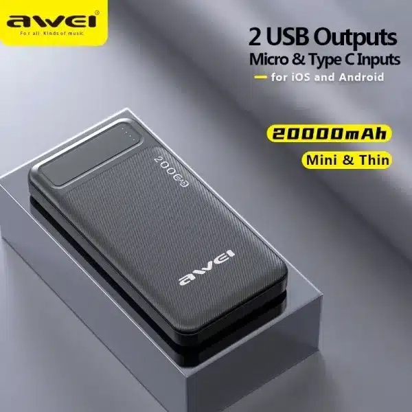 Awei P6K/P5K Powerful Power Bank 20000mAh/10000mAh Double USB Output Powerbank For Mobile Phone Fast Charge External Battery